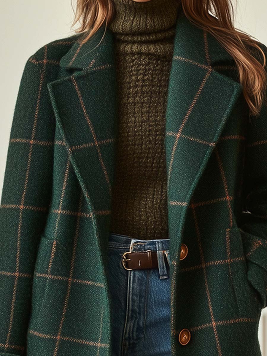 Women's Structured Wool Check Winter Coat