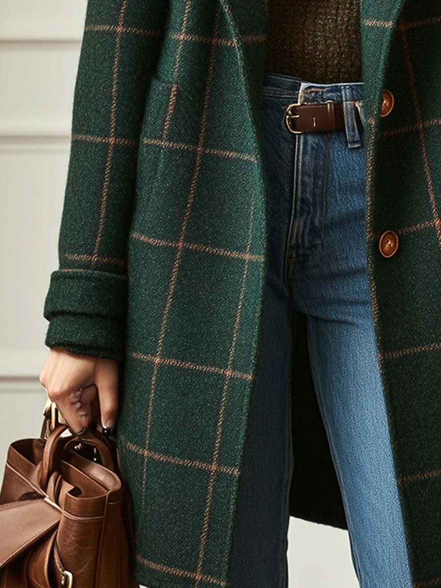 Women's Structured Wool Check Winter Coat