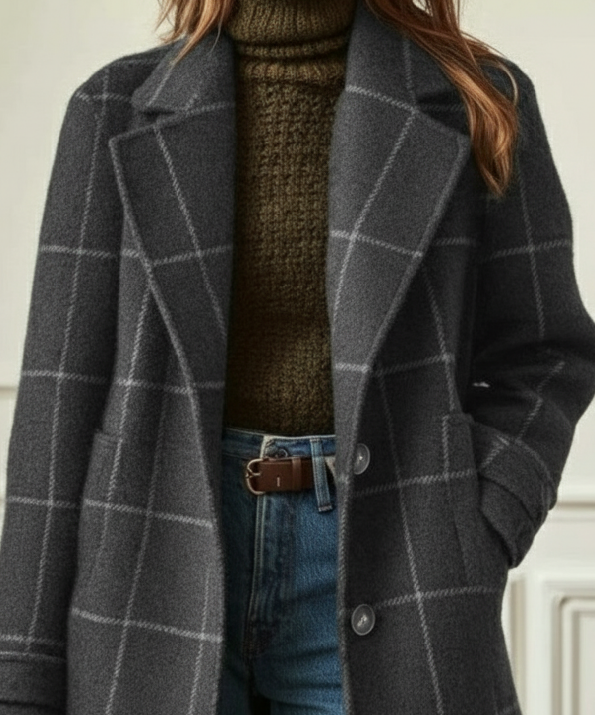Women's Structured Wool Check Winter Coat