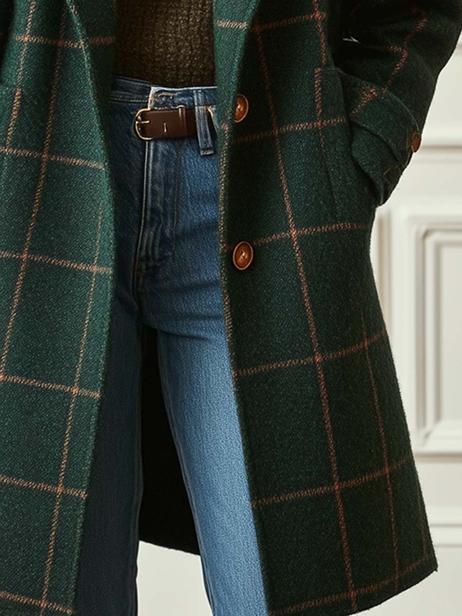 Women's Structured Wool Check Winter Coat