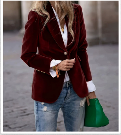 Women's Velvet Blazer | Elegant Tailored Jacket with Gold Buttons