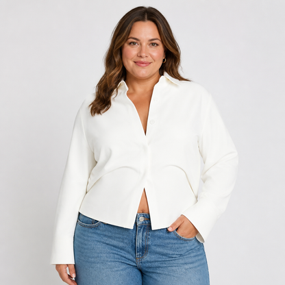Women's Crepe Button Down Shirt White - front