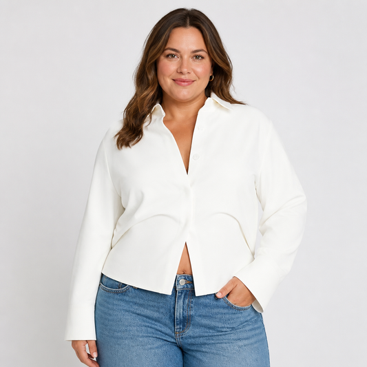 Women's Crepe Button Down Shirt White - front