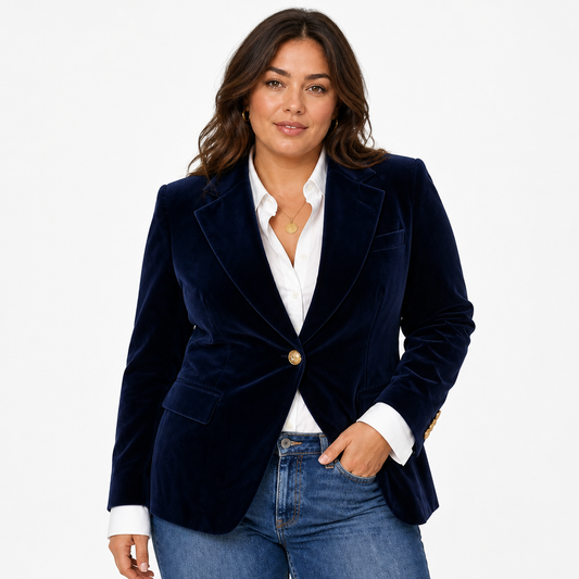 Women's Velvet Blazer Dark Blue - front