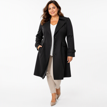 Women's Lightweight Polyester Trench Coat Black - front