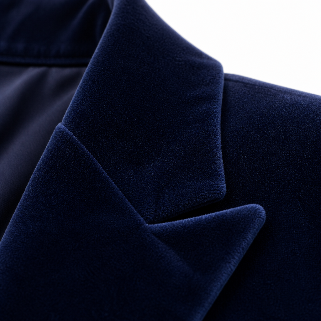 Women's Velvet Blazer Dark Blue - fabric macro