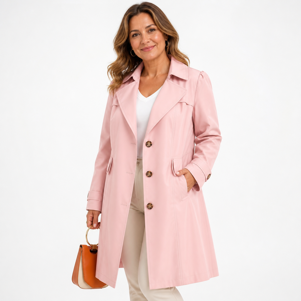 Women's Lightweight Polyester Trench Coat Pink - front