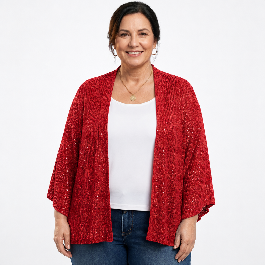 Sequined Cardigan Red - front