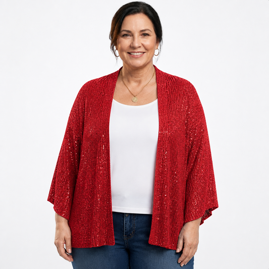 Sequined Cardigan Red - front