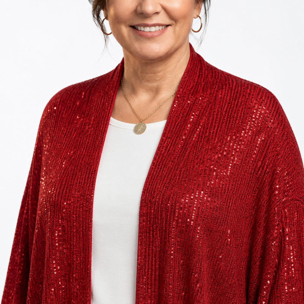 Sequined Cardigan Red - detail close-up