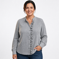 Women's Textured Cotton Blouse | Elegant Ruffle Trim Long Sleeve Summer Top