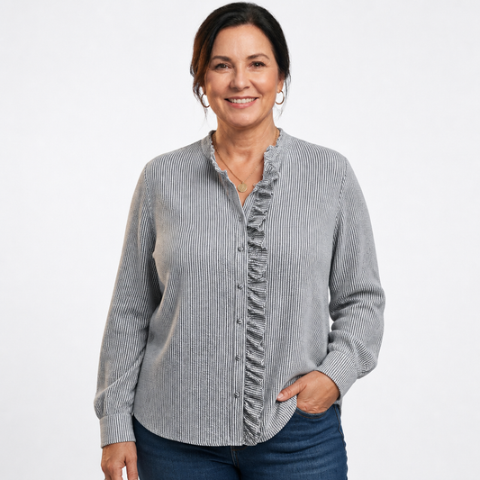 Textured Cotton Blouse Grey - front