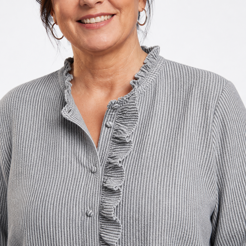 Textured Cotton Blouse Grey - detail close-up