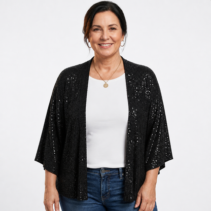Sequined Cardigan Black - front