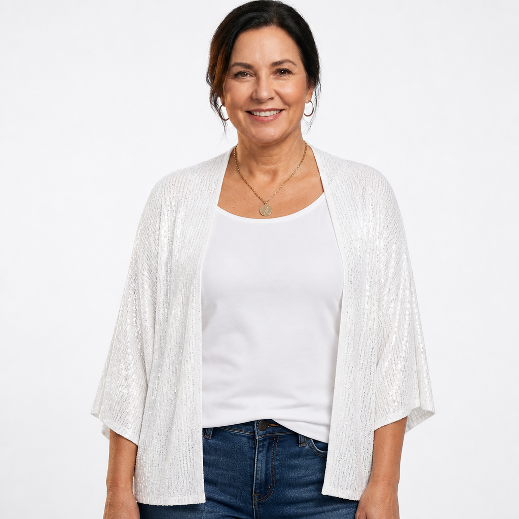 Sequined Cardigan White - front
