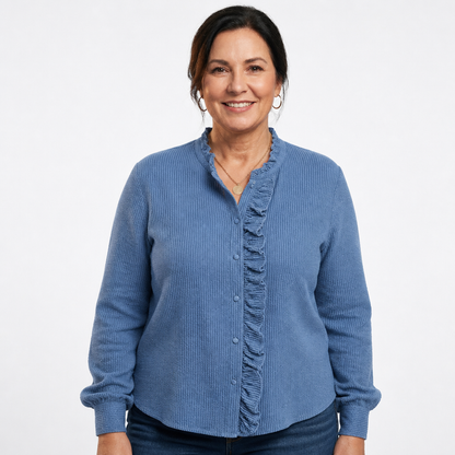 Textured Cotton Blouse Blue - front