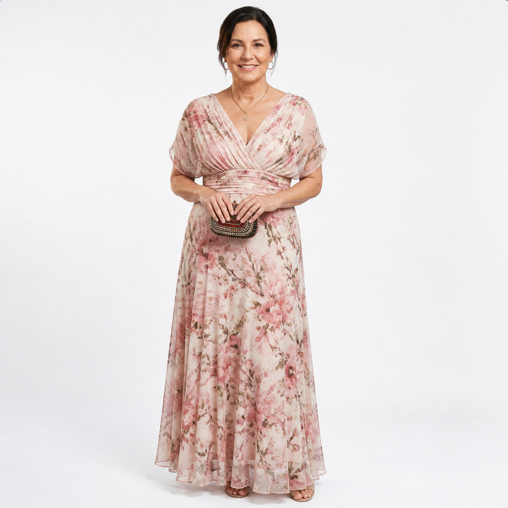 Pleated Maxi Dress Blossom Splendor - front