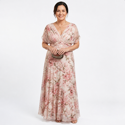 Pleated Maxi Dress Blossom Splendor - front