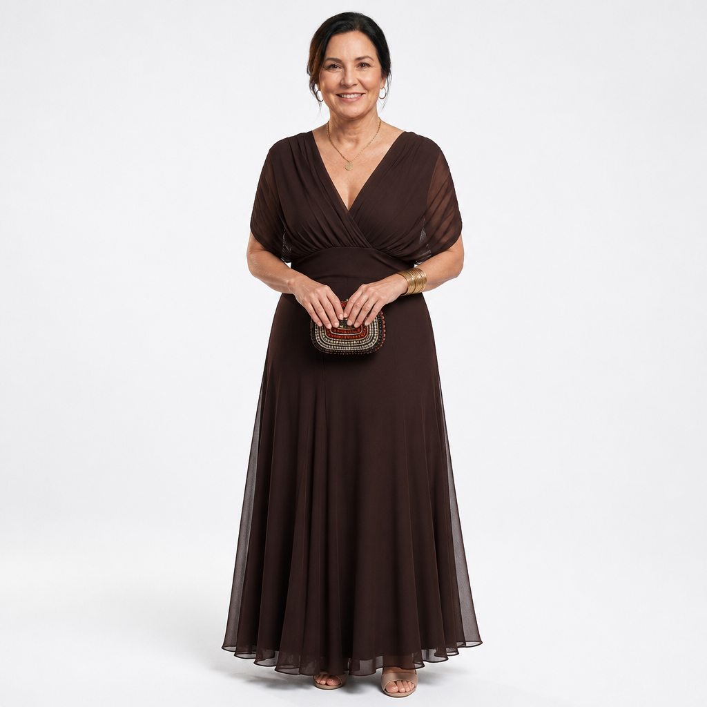 Pleated Maxi Dress Night Brown - front