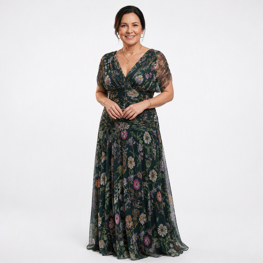 Pleated Maxi Dress Enchanted Garden - front