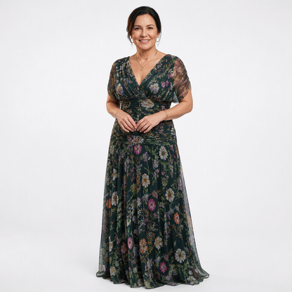 Pleated Maxi Dress Enchanted Garden - front