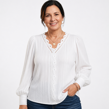 Lace Puff Sleeve Blouse White - front