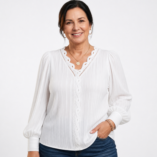 Lace Puff Sleeve Blouse White - front