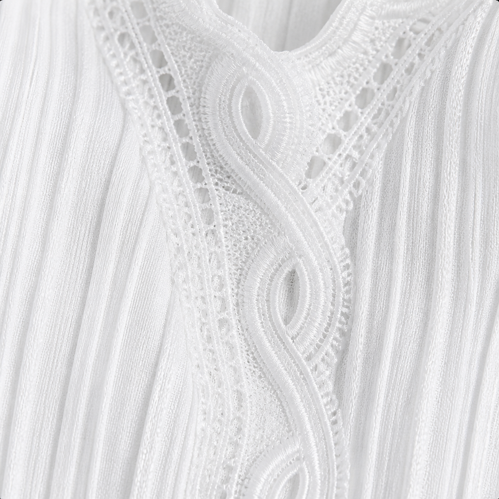 Lace Puff Sleeve Blouse White - fabric macro