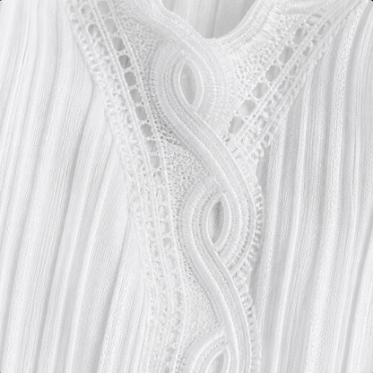 Lace Puff Sleeve Blouse White - fabric macro