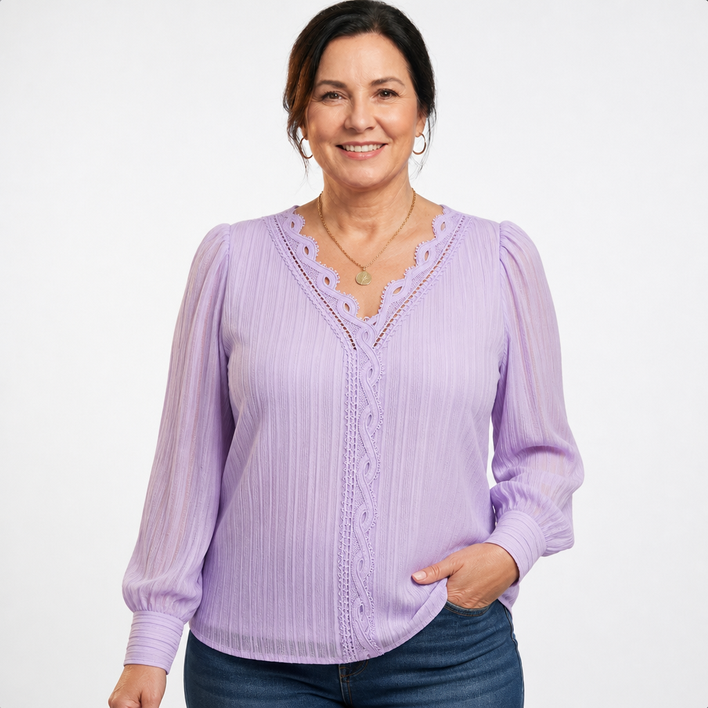 Lace Puff Sleeve Blouse Lilac - front