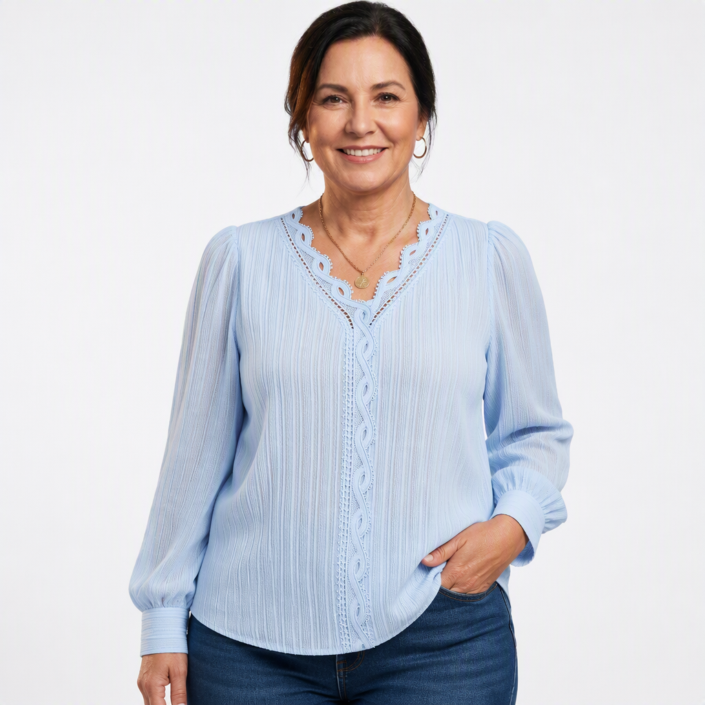 Lace Puff Sleeve Blouse Light blue - front
