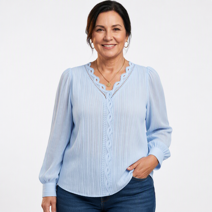 Lace Puff Sleeve Blouse Light blue - front