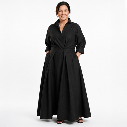 Elegant Long Flowing Maxi Dress Black - front