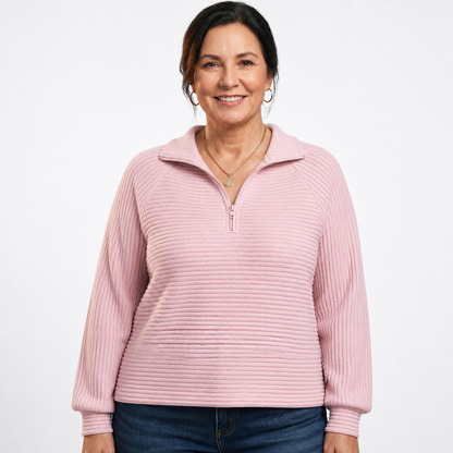 V-Neck Zip Detail Sweater Pink - front