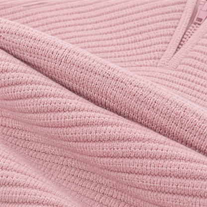 V-Neck Zip Detail Sweater Pink - fabric macro