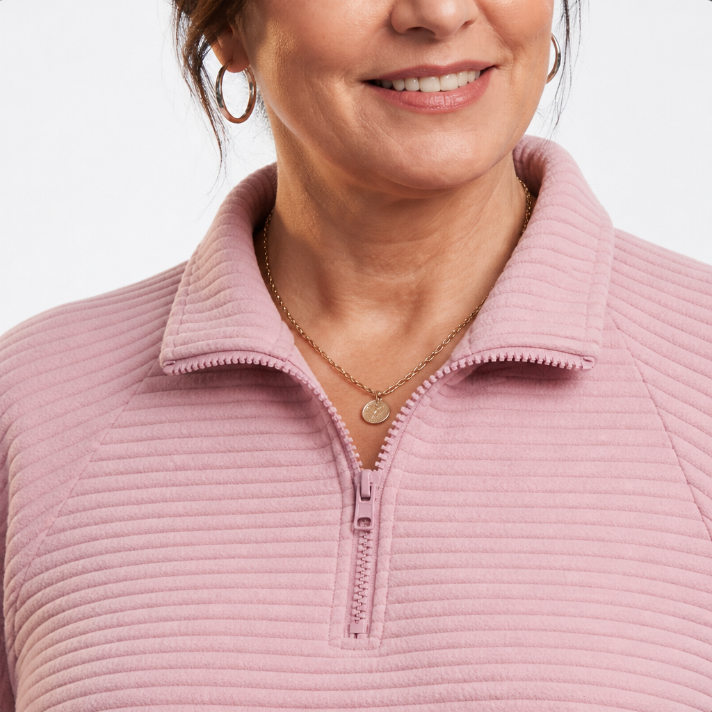 V-Neck Zip Detail Sweater Pink - detail
