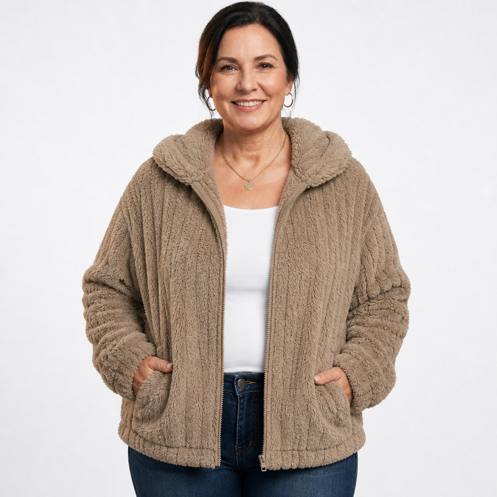 Oversized Fluffy Cardigan Sweater Khaki - front