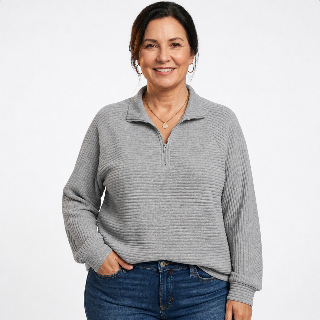 V-Neck Zip Detail Sweater Grey - front