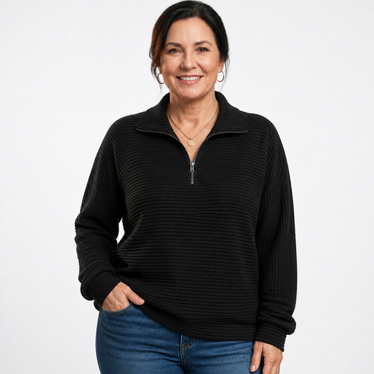 V-Neck Zip Detail Sweater Black - front
