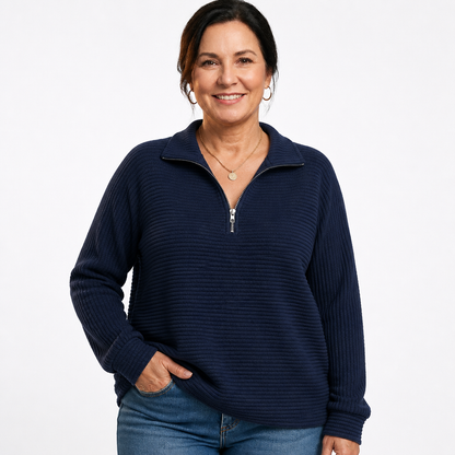 V-Neck Zip Detail Sweater Dark blue - front