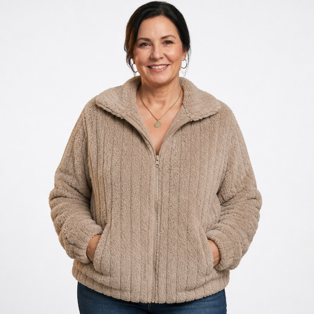 Oversized Fluffy Cardigan Sweater Beige - front