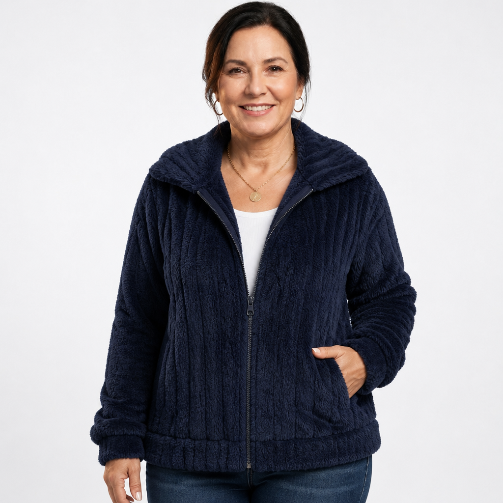 Oversized Fluffy Cardigan Sweater Navy blue - front