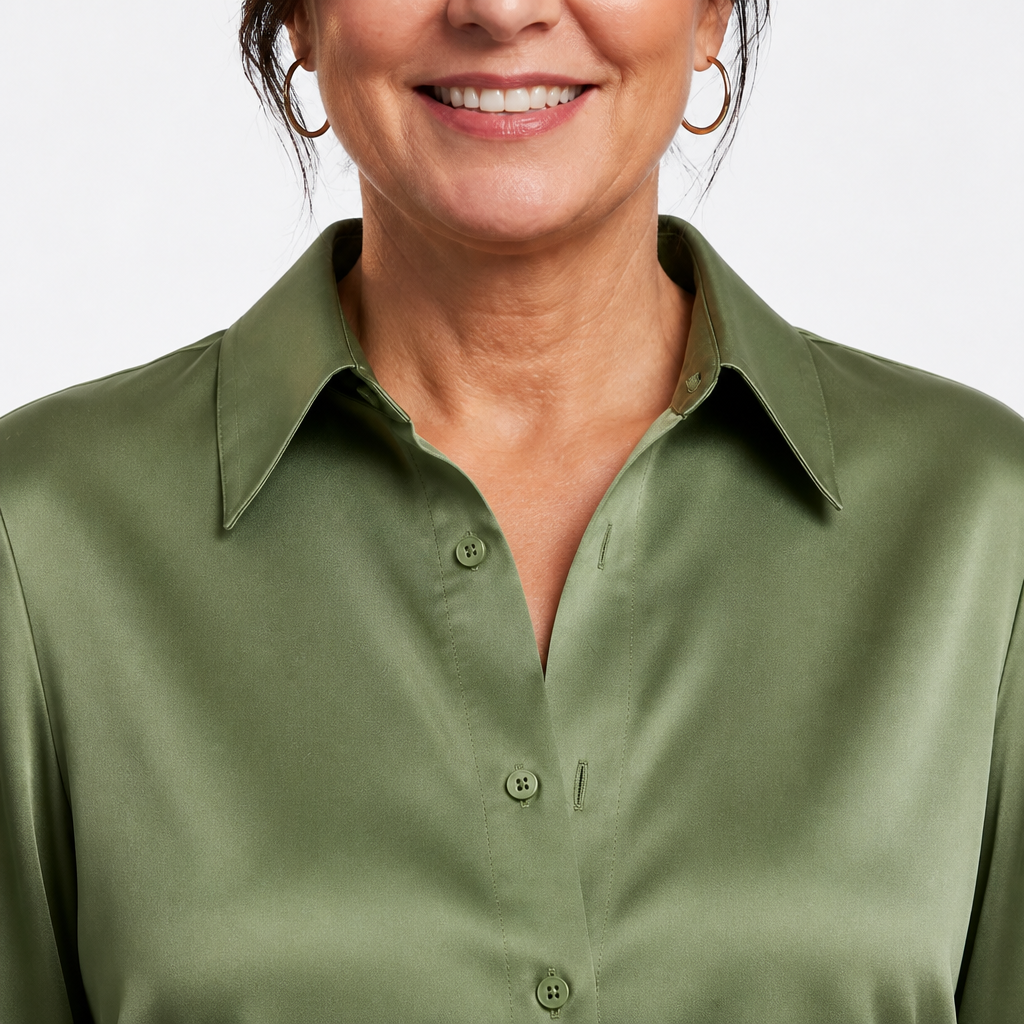 Satin Button-Down Blouse Green - detail