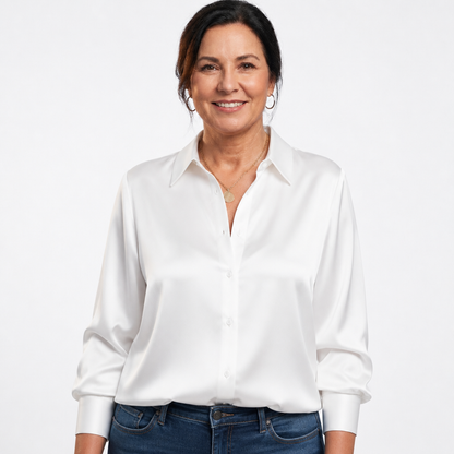 Satin Button-Down Blouse White - front