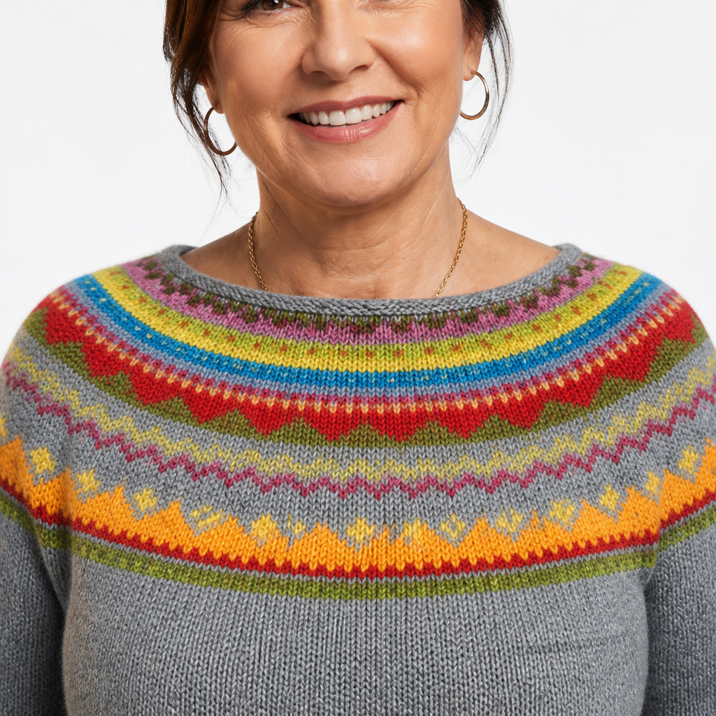 Nordic Knit Sweater Grey/Rainbow - detail
