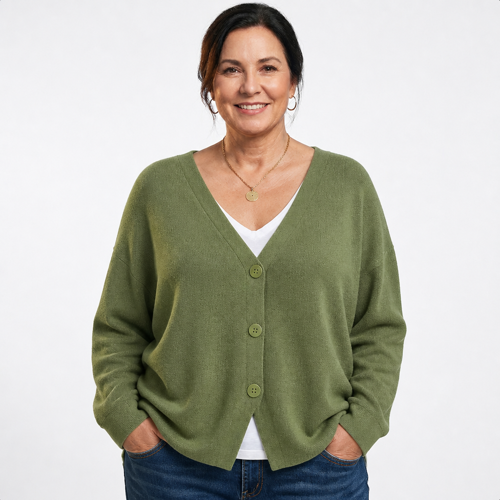 Cozy Cardigan Sweater Green - front