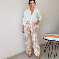 Women's Elegant Two-Piece Set with Patterned Trousers