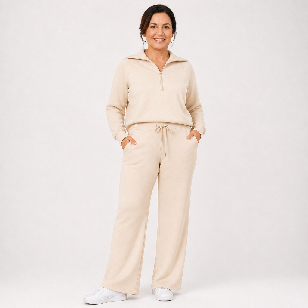 Zip-Up Wide Leg Lounge Set - 1