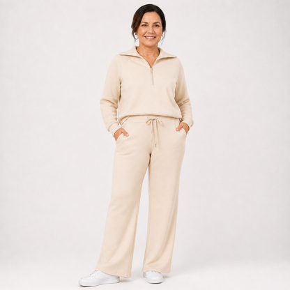 Zip-Up Wide Leg Lounge Set - 1