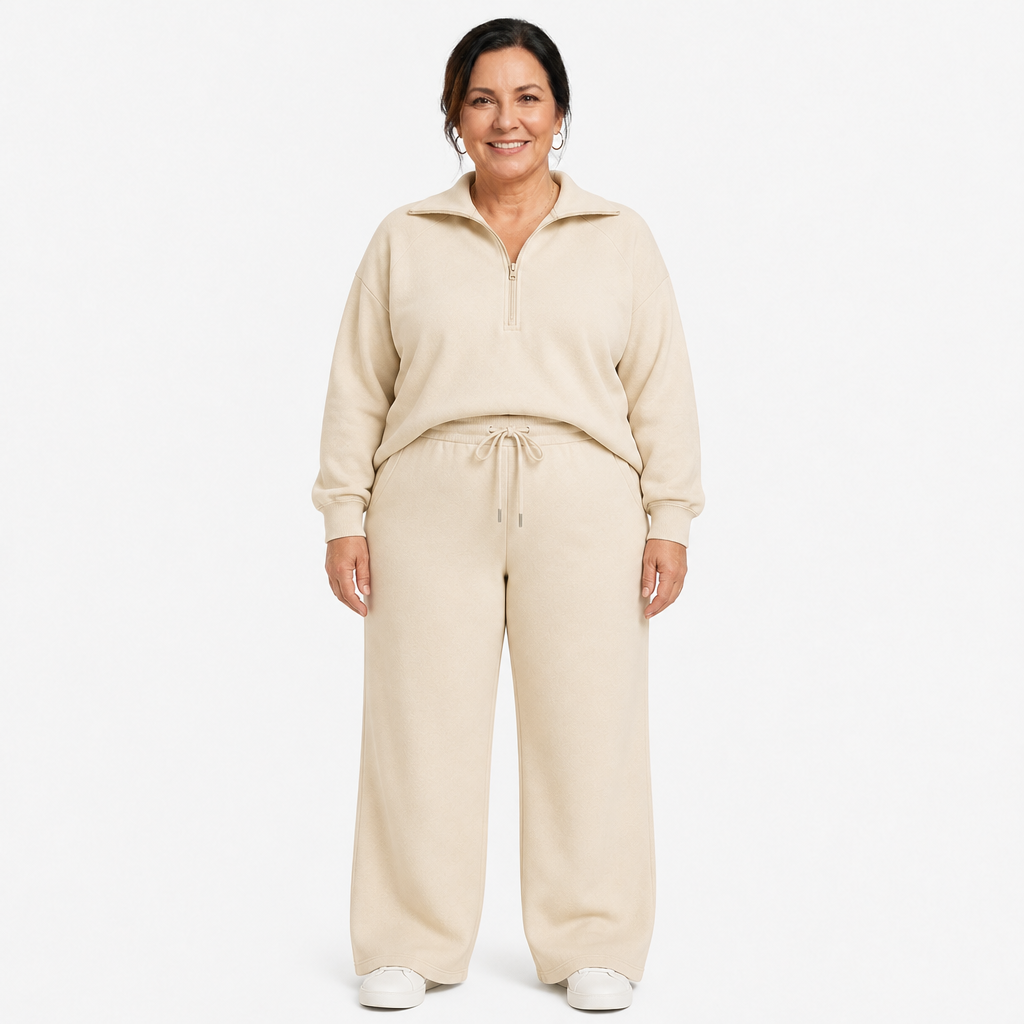 Zip-Up Wide Leg Lounge Set - 2